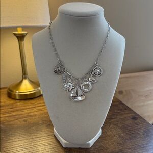 Silver Nautical Charm Necklace Sailboat Lighthouse Anchor Sun Coastal Beach